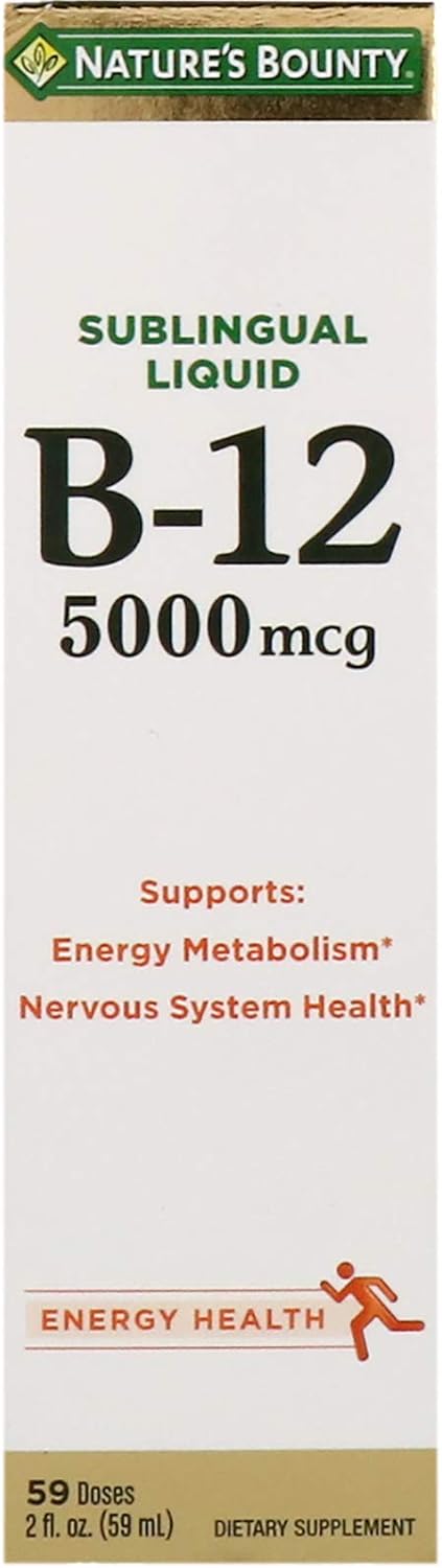 Nature's Bounty Super Strength B-12 5000mcg Liquid Supplement, 2 Oz - Pack of 2