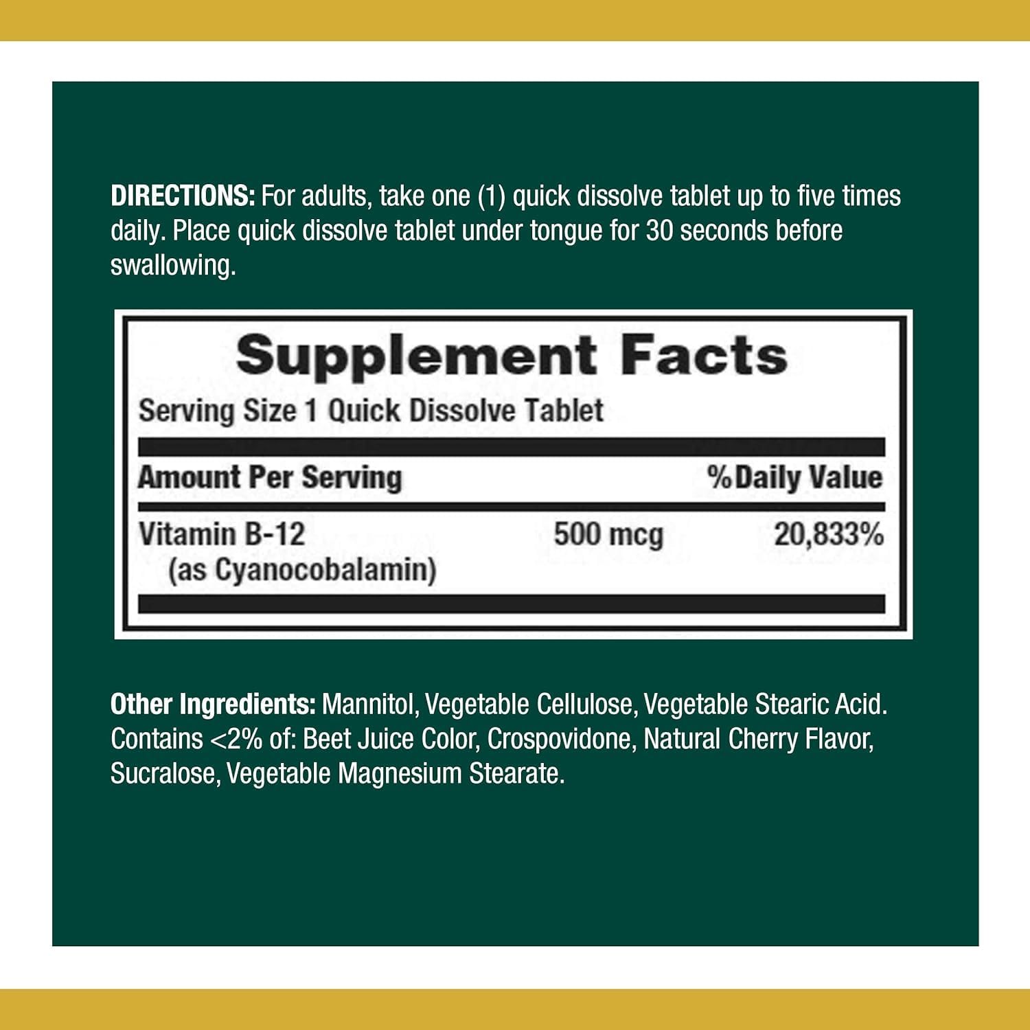 Nature's Bounty Vitamin B-12 500 mcg - 100 Count (Pack of 2) - High Quality B12 Supplement for Energy and Metabolism