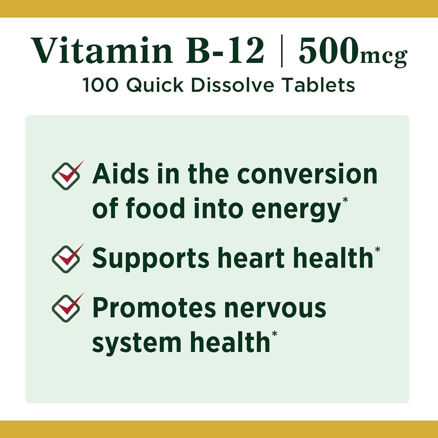 Nature's Bounty Vitamin B-12 500 mcg - 100 Count (Pack of 2) - High Quality B12 Supplement for Energy and Metabolism
