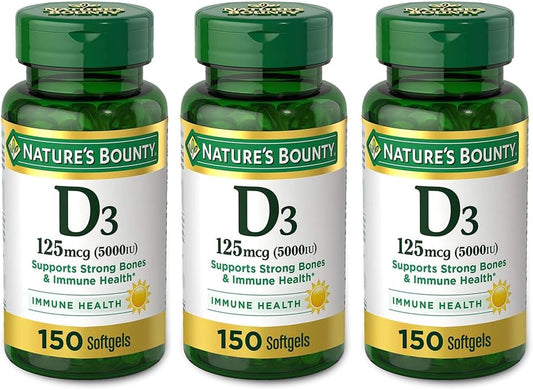 Nature's Bounty Vitamin D3 125 mcg-5000 IU Softgels, Maximum Strength 450 ea - Pack of 3