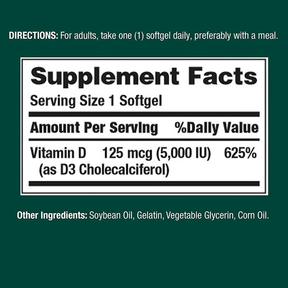 Nature's Bounty Vitamin D3 125 mcg-5000 IU Softgels, Maximum Strength 450 ea - Pack of 3