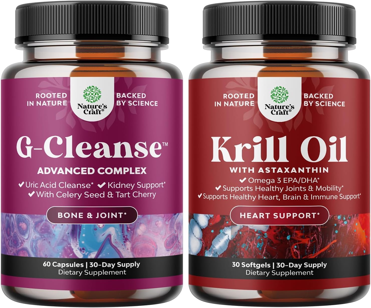 Natures Craft Bundle: GCleanse Uric Acid & Antarctic Krill Oil - Liver & Kidney Detox - High Absorption Omega 3 Supplement