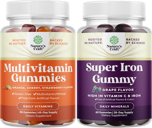 Natures Craft Daily Multivitamin Gummies for Adults - Wellness Blend with Vitamin D, C, E, B12, Zinc, Biotin, and Iron - High Strength 45mg per Serving Gentle Gummies for Men and Women