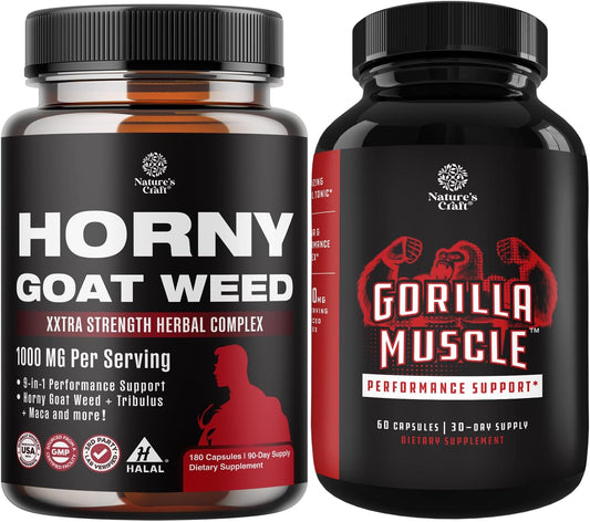 Natures Craft Horny Goat Weed & Strength & Stamina Enhancer Bundle for Male Stamina, Energy, Muscle Enlargement & Strength