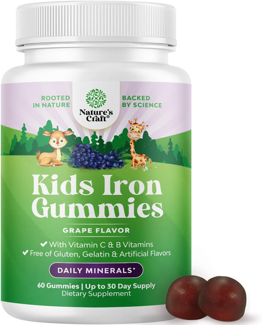 Natures Craft Kids Iron Gummies - Immune & Energy Support for Children - Vegan, Non-GMO, Gluten Free - 60 Count