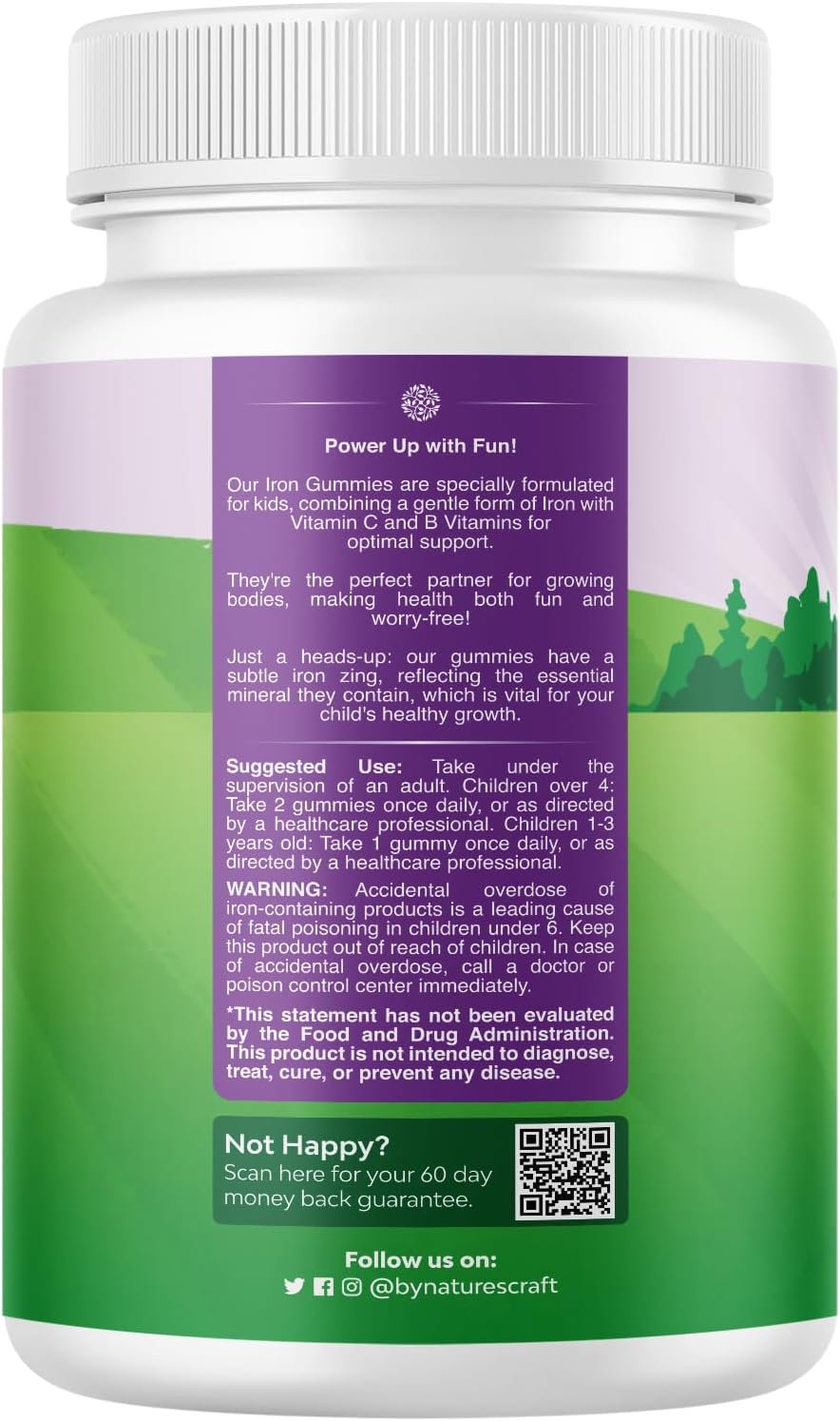 Natures Craft Kids Iron Gummies - Immune & Energy Support for Children - Vegan, Non-GMO, Gluten Free - 60 Count