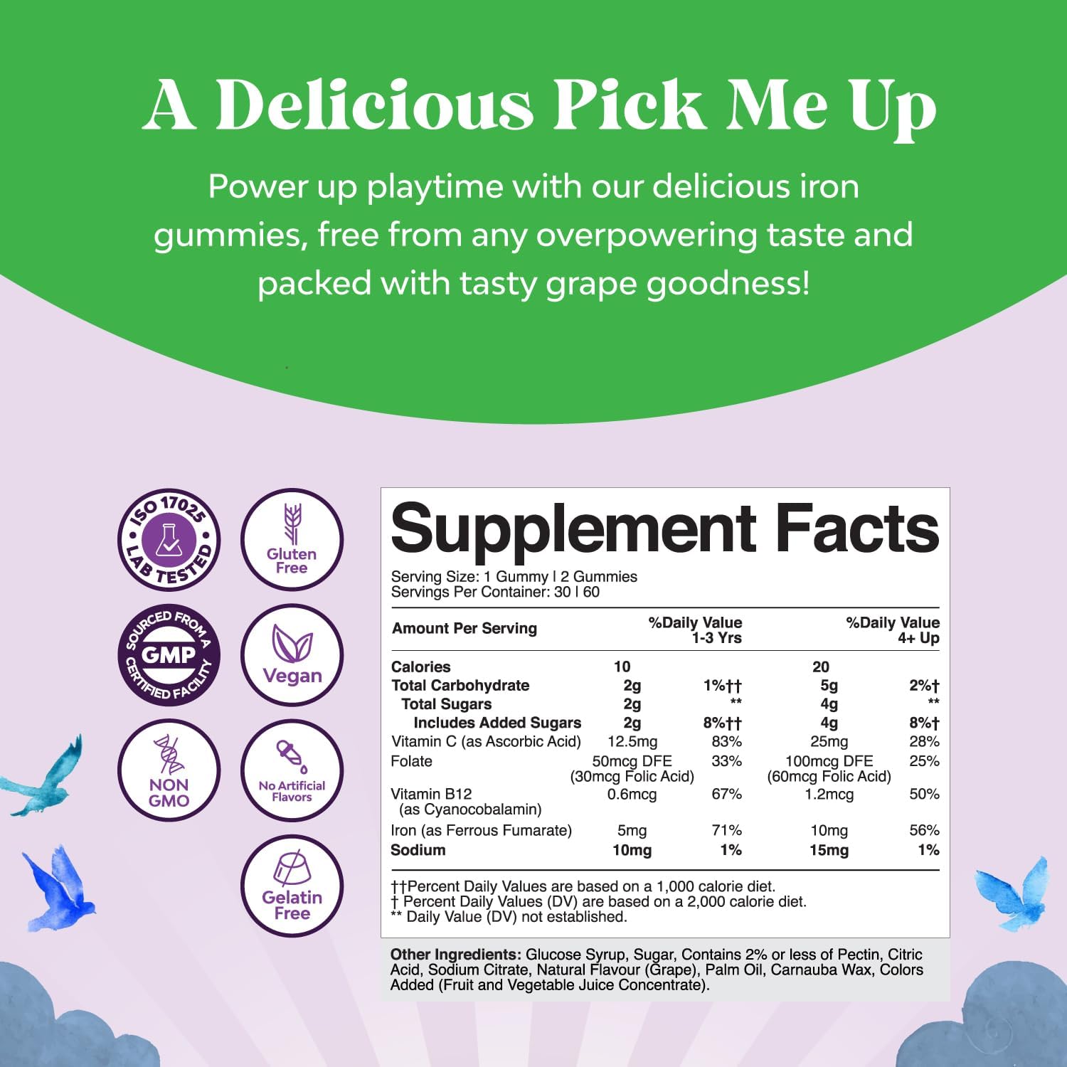 Natures Craft Kids Iron Gummies - Immune & Energy Support for Children - Vegan, Non-GMO, Gluten Free - 60 Count