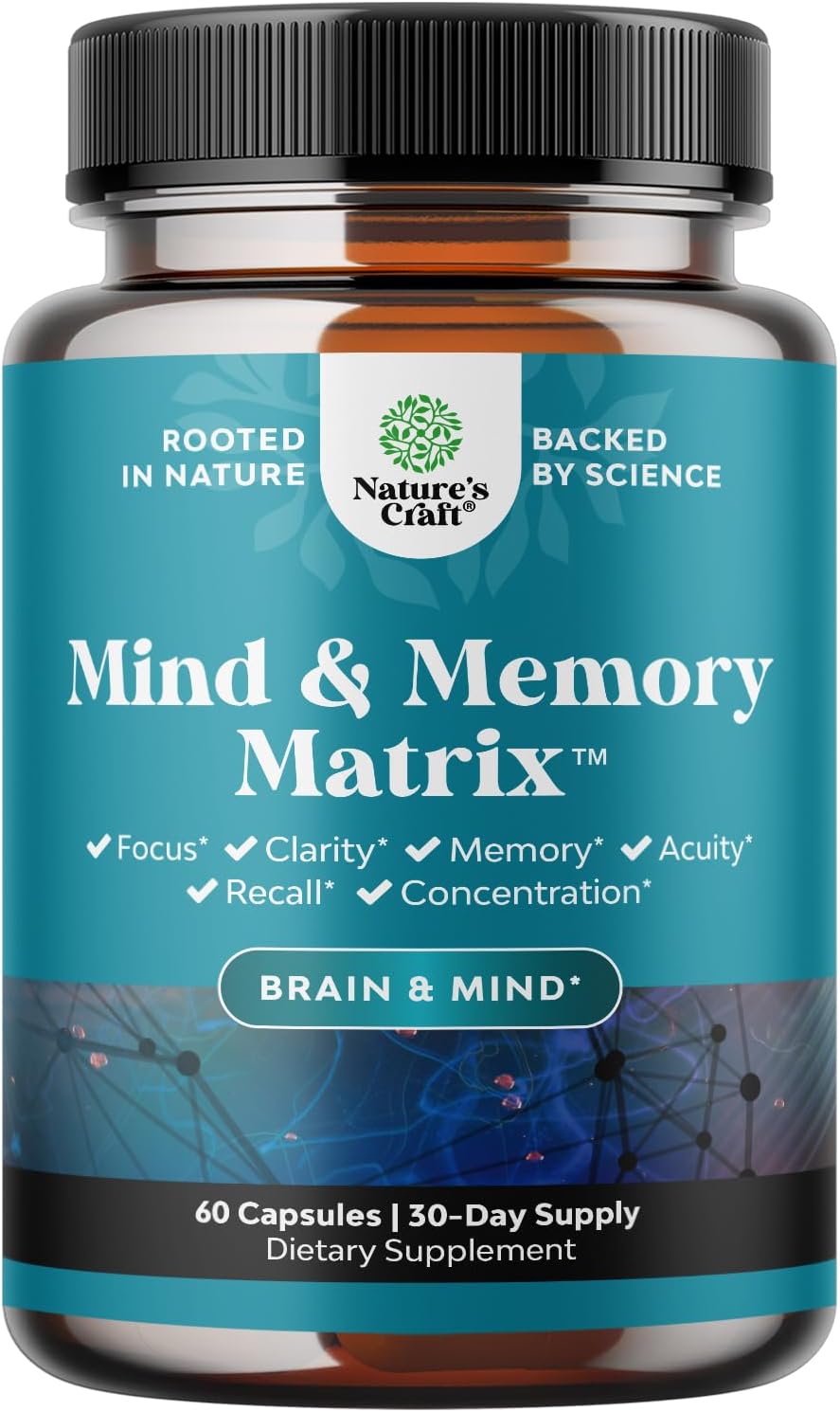 Natures Craft Phytoral Mind and Memory Supplement with Green Tea Extract and Vitamins - 60 Capsules for Brain Function and Mental Clarity