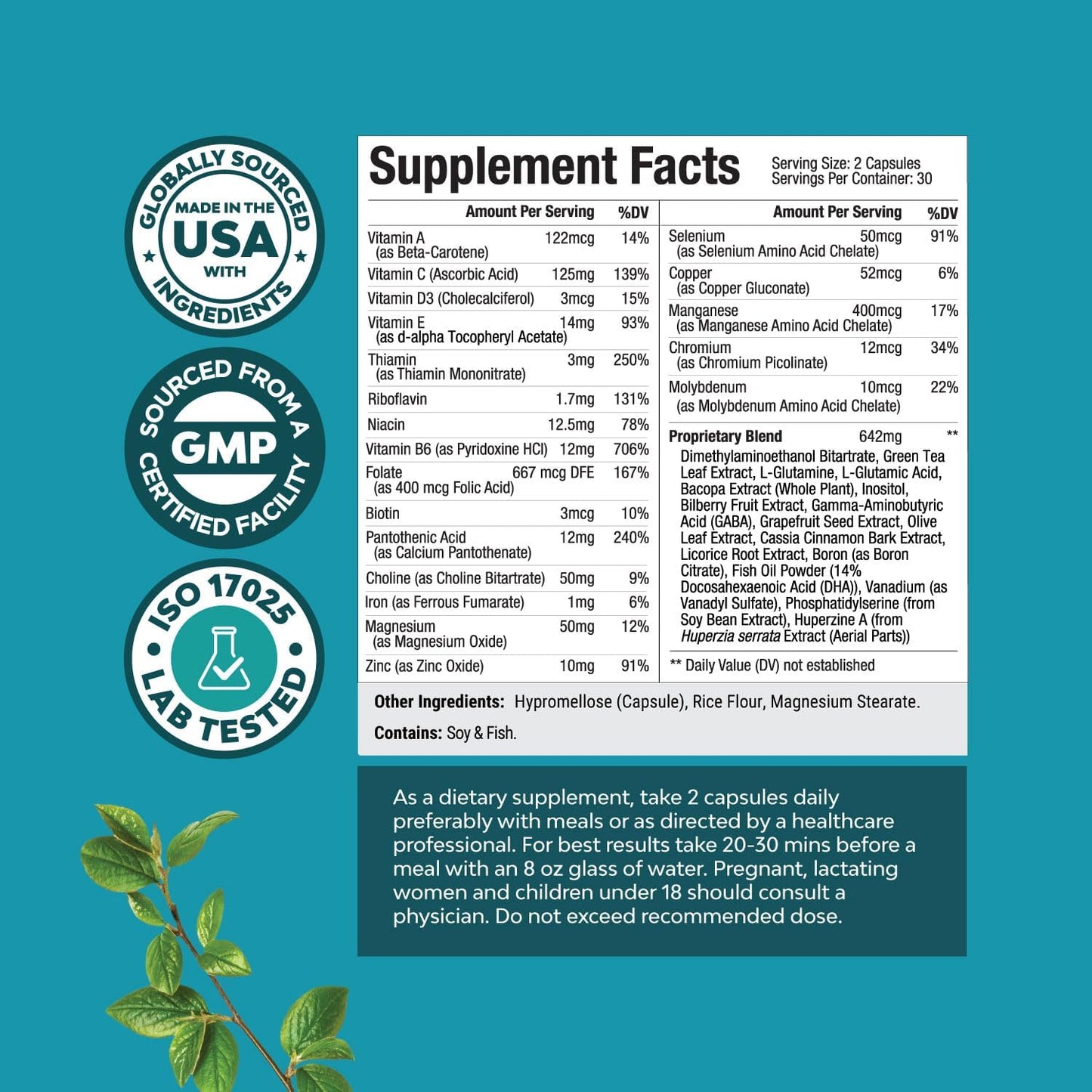 Natures Craft Phytoral Mind and Memory Supplement with Green Tea Extract and Vitamins - 60 Capsules for Brain Function and Mental Clarity