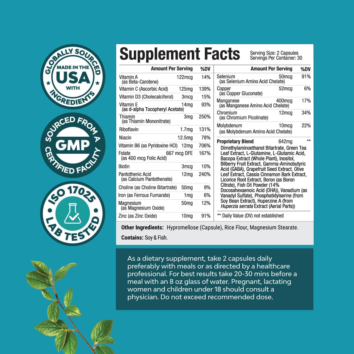Natures Craft Phytoral Mind and Memory Supplement with Green Tea Extract and Vitamins - 60 Capsules for Brain Function and Mental Clarity