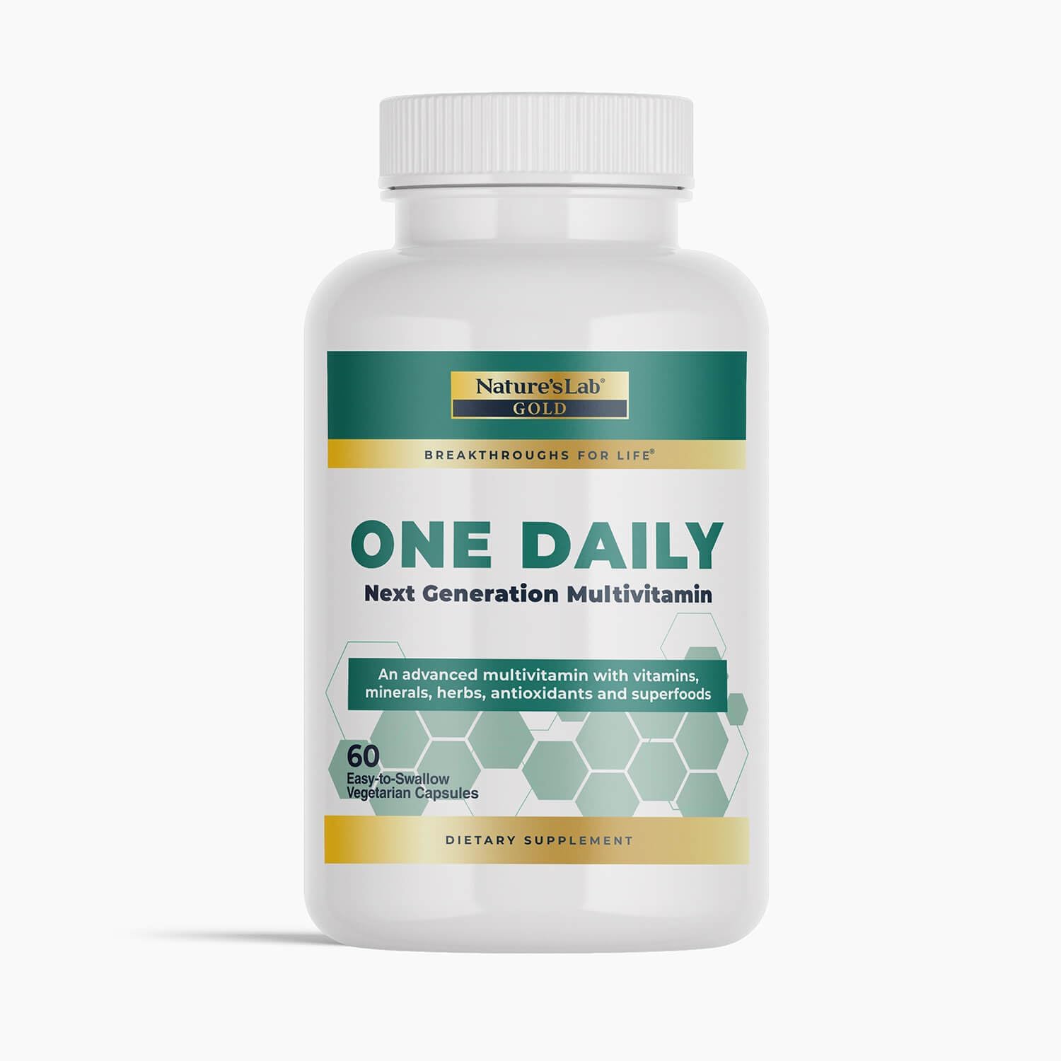 Nature's Lab Gold One Daily Multivitamin - 19 Essential Vitamins & Minerals with Vitamin C, D3, Zinc - 60 Capsules