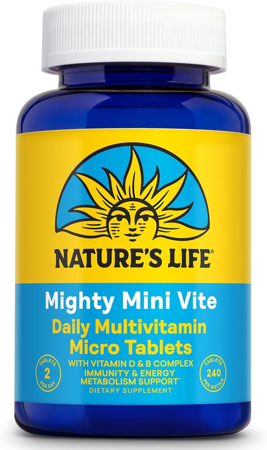 Nature's Life Mighty Mini Vite Multivitamin for Women and Men, Vitamin D and B Complex, Immunity and Energy Support, Lab Verified - 120 Servings, 240 Micro Tablets