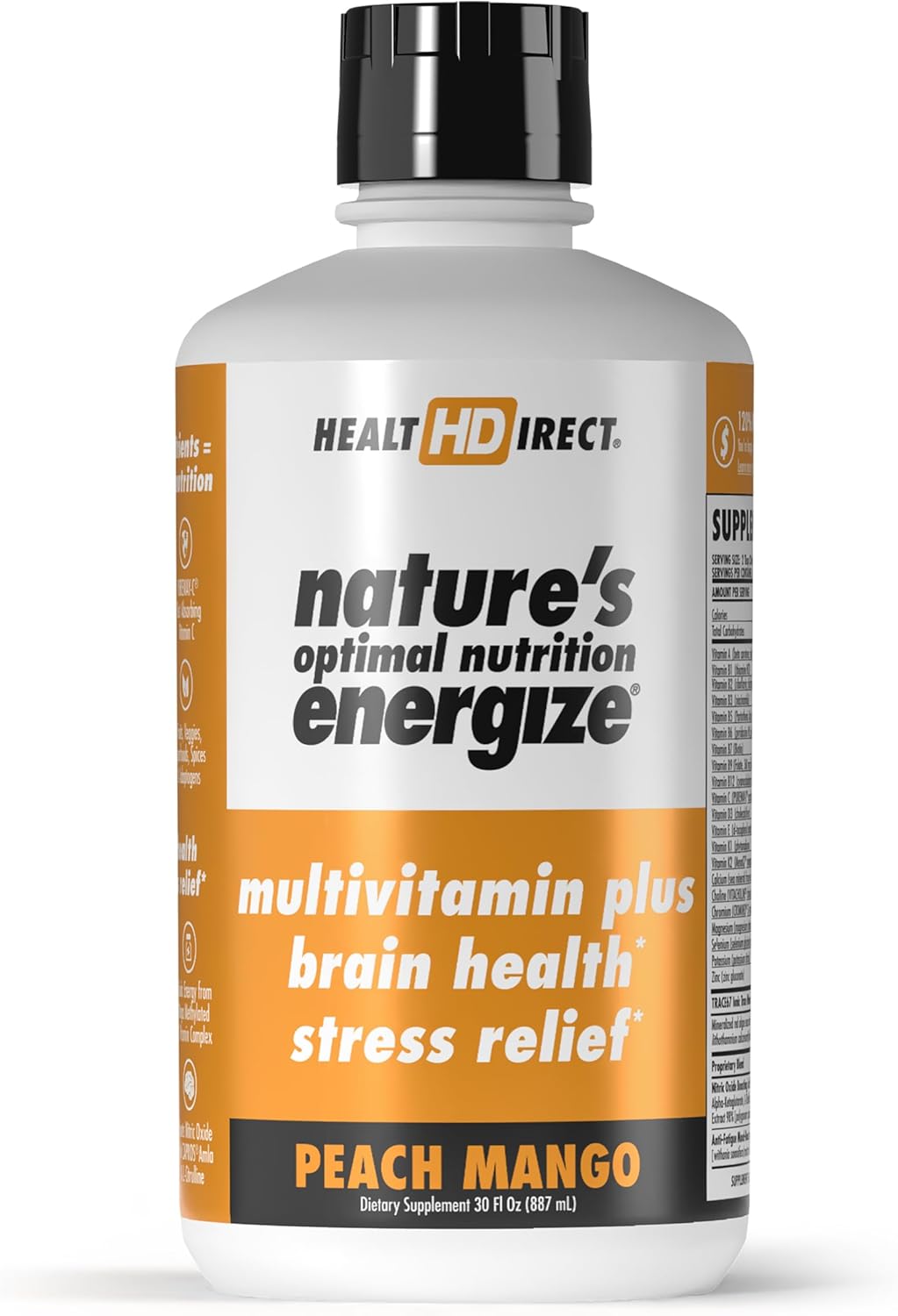 Nature's Optimal Nutrition Energize Liquid Multivitamin Superfood with 140+ Nutrients for Mental Clarity, Energy, Immune & Cardiovascular Support - Peach Mango Flavor - 30 Servings