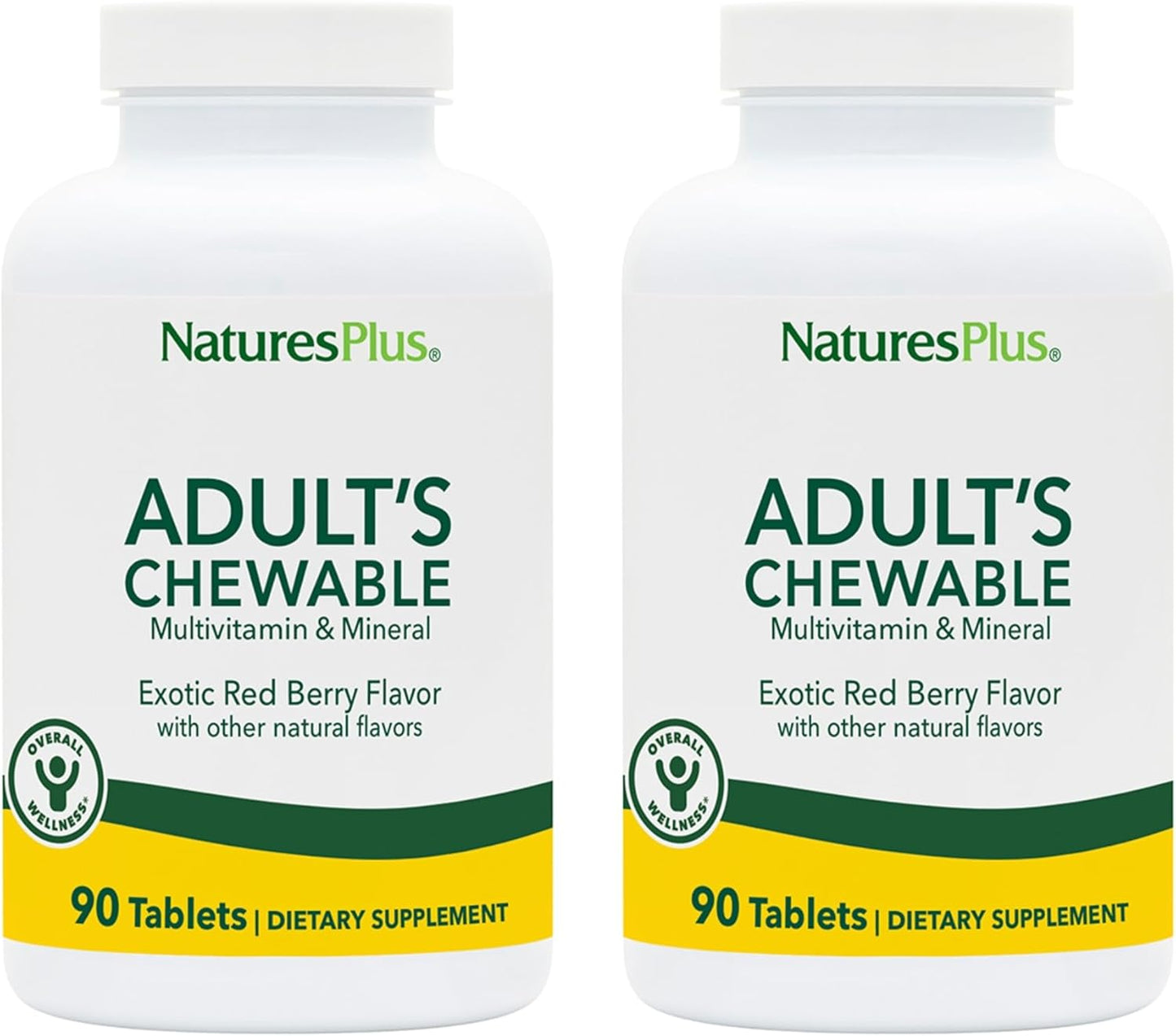 Natures Plus Adult Chewable Multivitamin Exotic Red Berry Flavor - 180 Servings - Vegetarian & Gluten Free - 90 Tablets x 2 Pack