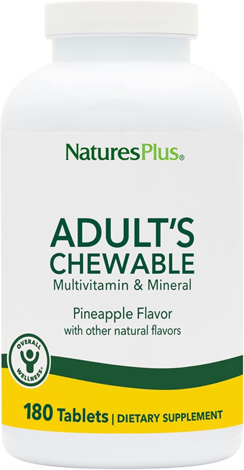 Natures Plus Adult's Chewable Multivitamin - 180 Vegetarian Pineapple Tablets - Whole Foods Supplement for Energy & Health - Gluten-Free - 180 Servings