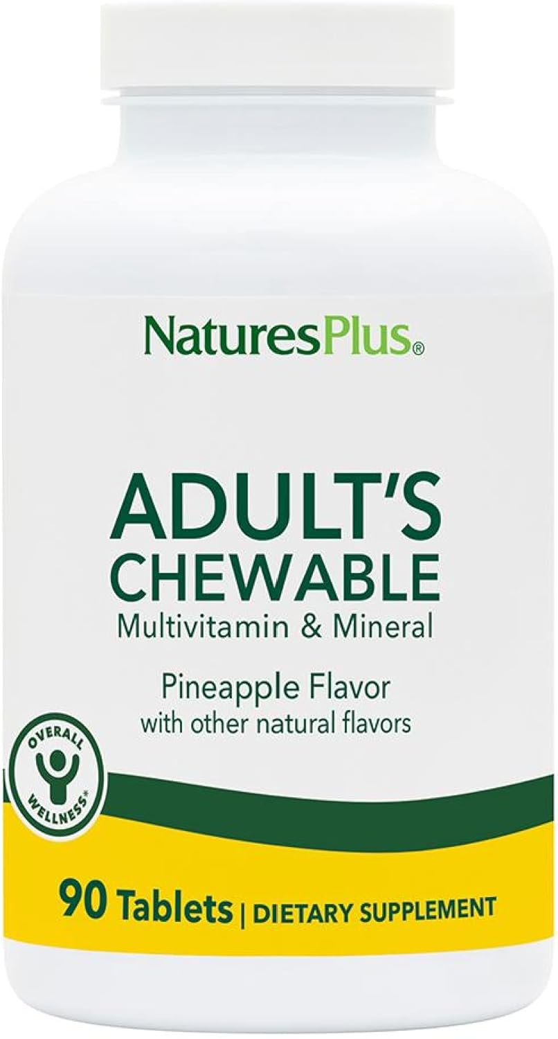 Natures Plus Adult's Pineapple Chewable Multivitamin - 90 Vegetarian Tablets - Natural Whole Foods for Energy & Health - Gluten-Free