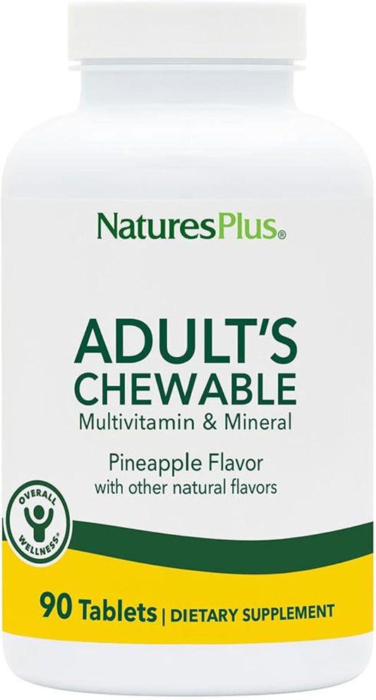 Natures Plus Adult's Pineapple Chewable Multivitamin - 90 Vegetarian Tablets - Natural Whole Foods for Energy & Health - Gluten-Free