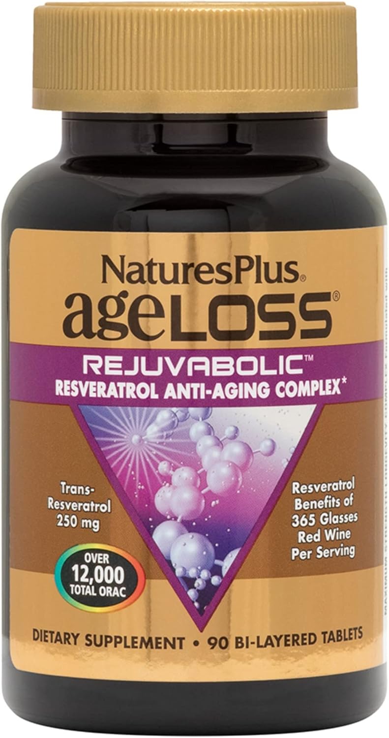 Natures Plus AgeLoss REJUVABOLIC Resveratrol Anti-Aging Complex 90 Tablets Vegan Gluten-Free