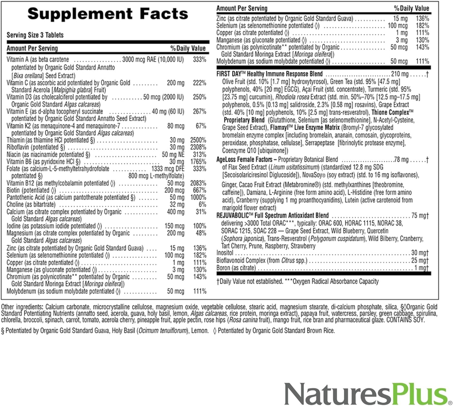 Natures Plus AgeLoss Women's Multi - 90 Tablets - Anti-Aging Multivitamin for Menstrual & Menopausal Support