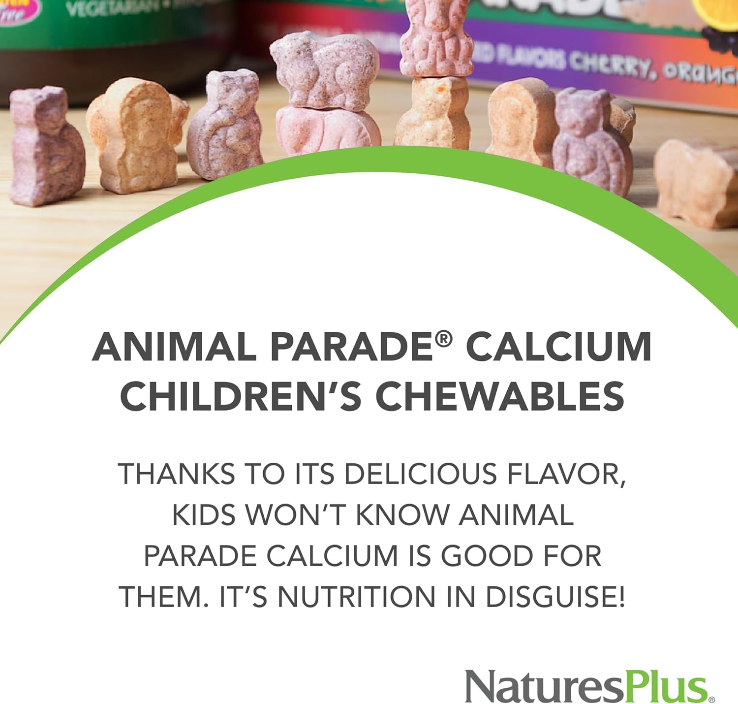 Natures Plus Animal Parade Calcium Chewable Tablets - Vanilla Sundae Flavor, Vegan & Gluten Free - Supports Bone Health - 90 Servings