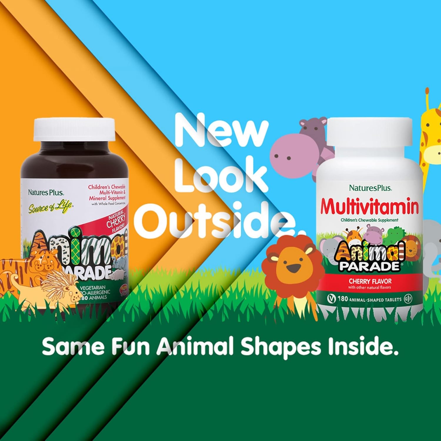 Natures Plus Animal Parade Cherry Chewable Multivitamin Tablets for Kids - 180 Count - Vegetarian, Gluten Free - Promotes Children's Health & Well-Being