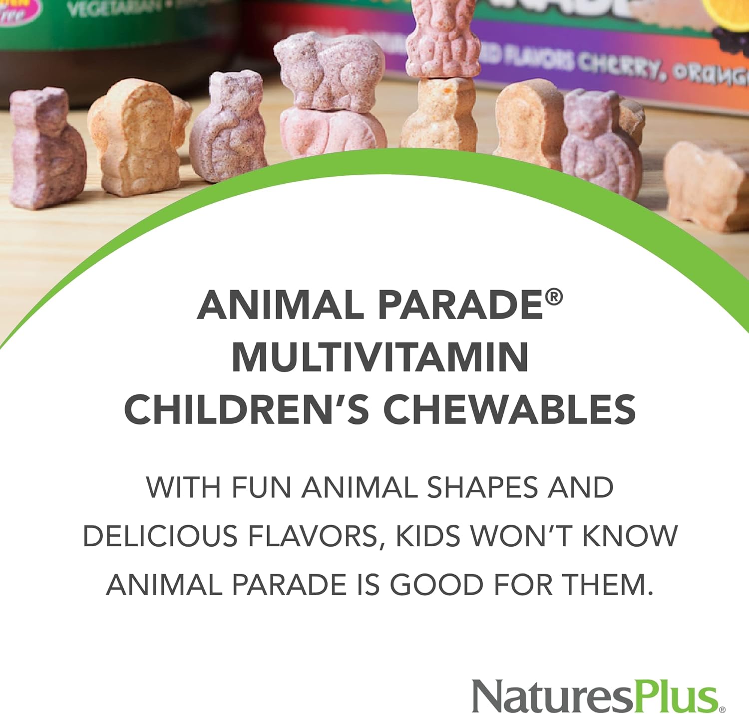 Natures Plus Animal Parade Cherry Chewable Multivitamin Tablets for Kids - 180 Count - Vegetarian, Gluten Free - Promotes Children's Health & Well-Being