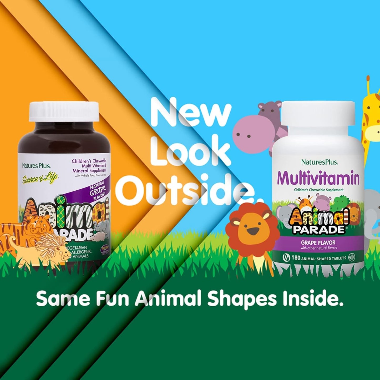 Natures Plus Animal Parade Children's Chewable Multi - Grape Flavor 180 Count Bottle