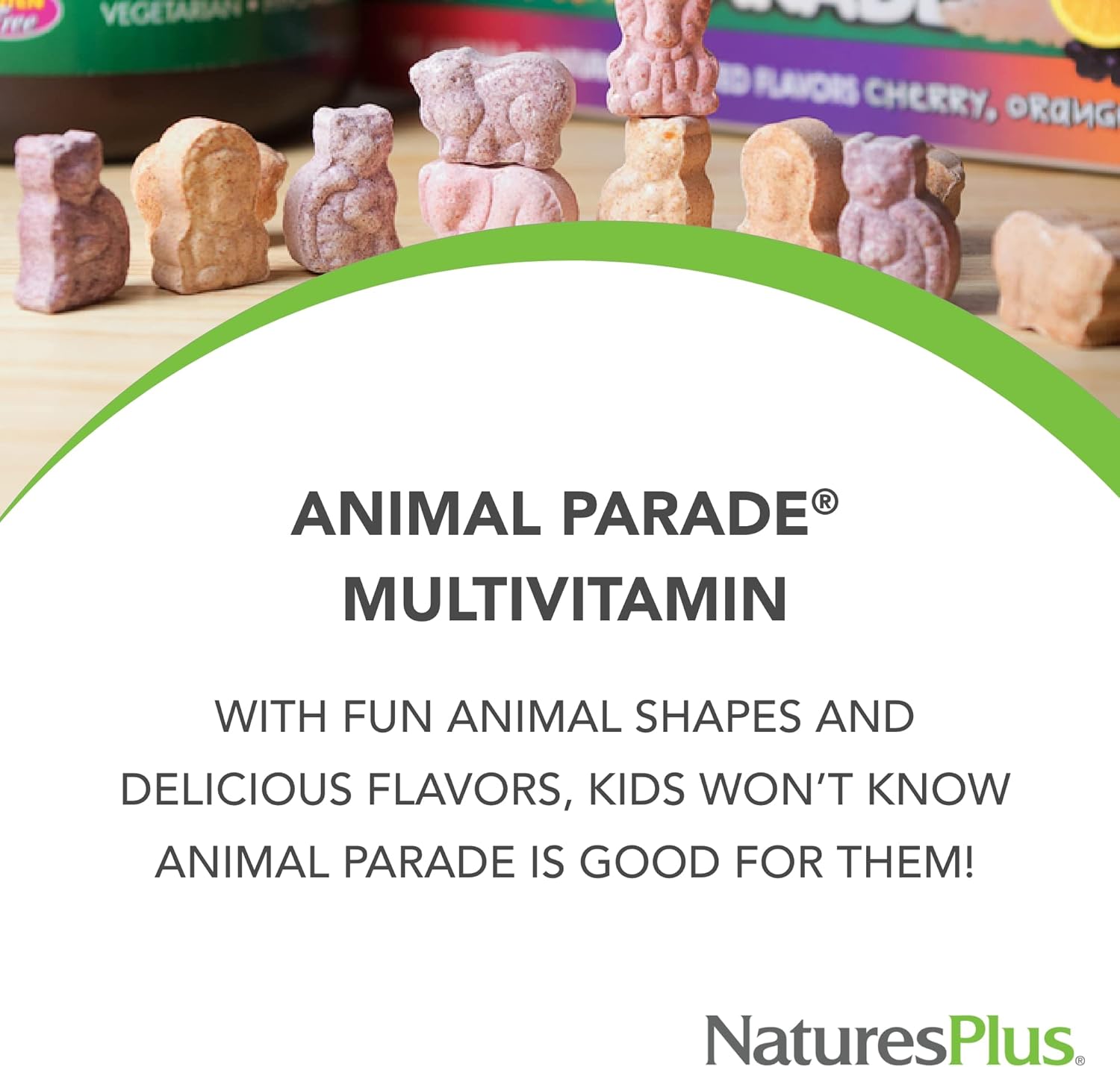 Natures Plus Animal Parade Children's Chewable Multivitamin - Grape Flavor - 90 Animal-Shaped Tablets - Vegetarian & Gluten-Free - Supports Health & Wellness - 45 Servings