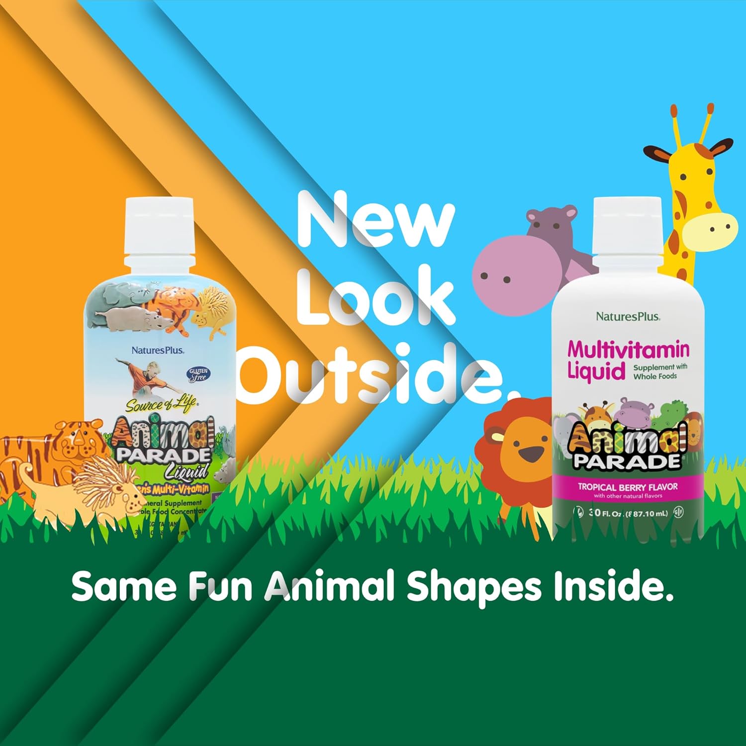 Natures Plus Animal Parade Children's Liquid Multivitamin - Tropical Berry Flavor - 30 fl oz - Whole Food Supplement - Vegetarian - 60 Servings