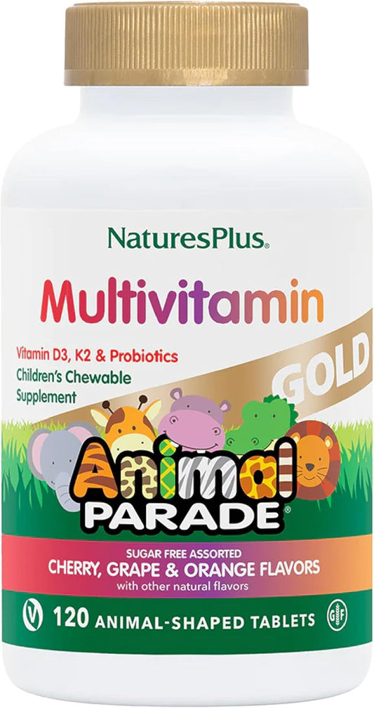 Natures Plus Animal Parade Gold Children's Multivitamin - Assorted Fruit Flavors - 240 Chewable Tablets - Vegan & Gluten Free