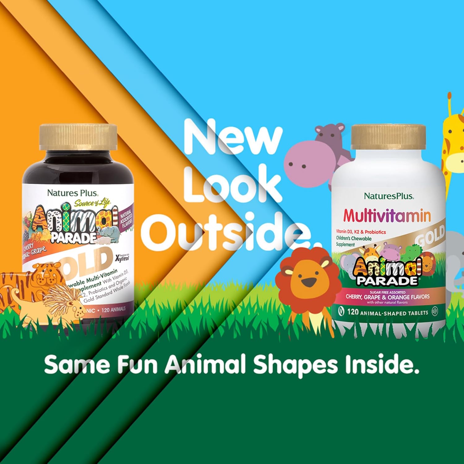 Natures Plus Animal Parade Gold Children's Multivitamin - Assorted Fruit Flavors - 240 Chewable Tablets - Vegan & Gluten Free