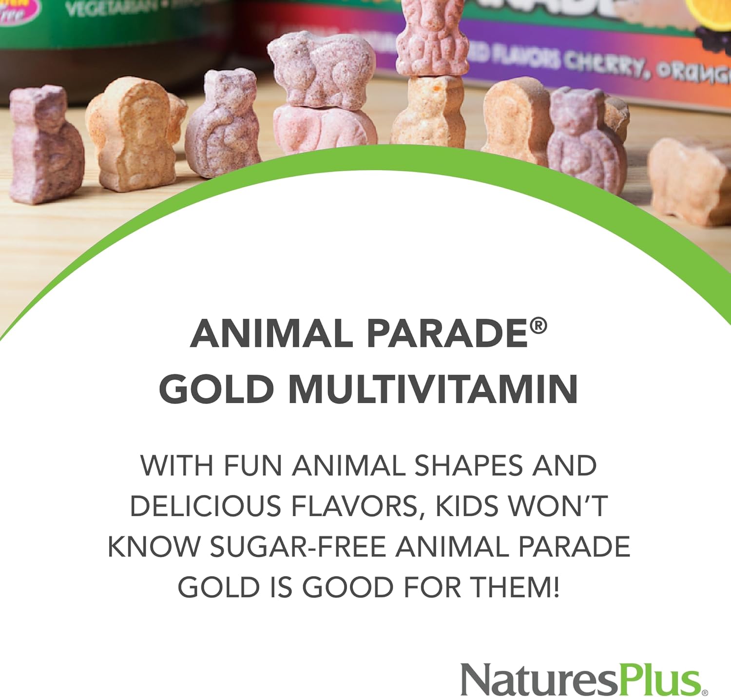 Natures Plus Animal Parade Gold Children's Multivitamin - Assorted Fruit Flavors - 240 Chewable Tablets - Vegan & Gluten Free