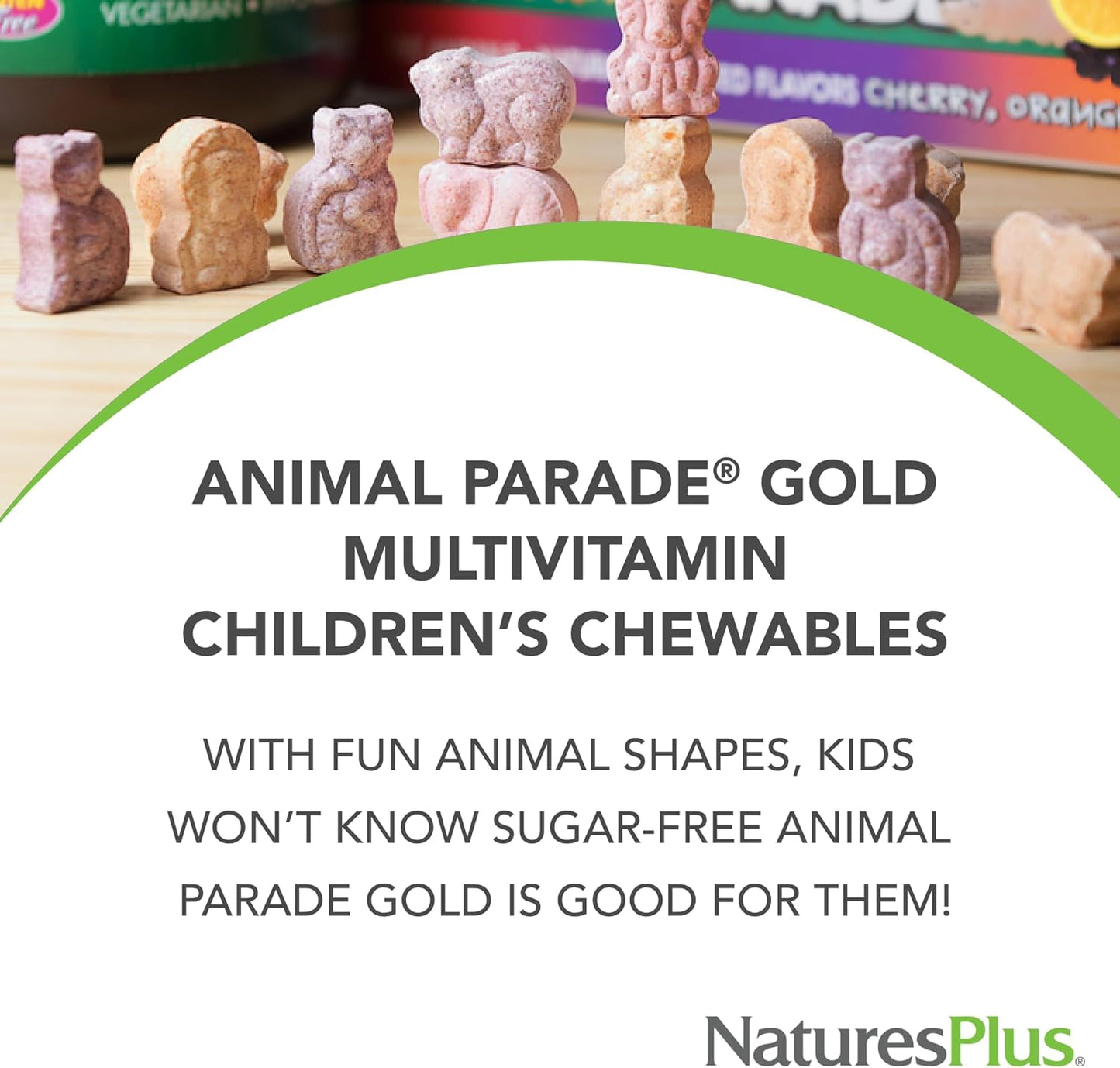 Natures Plus Animal Parade Gold Children's Multivitamin Chewables - Watermelon Flavor - 240 Animal-Shaped Tablets - Vegan, Gluten Free - Vitamin D3, K2, Probiotics included