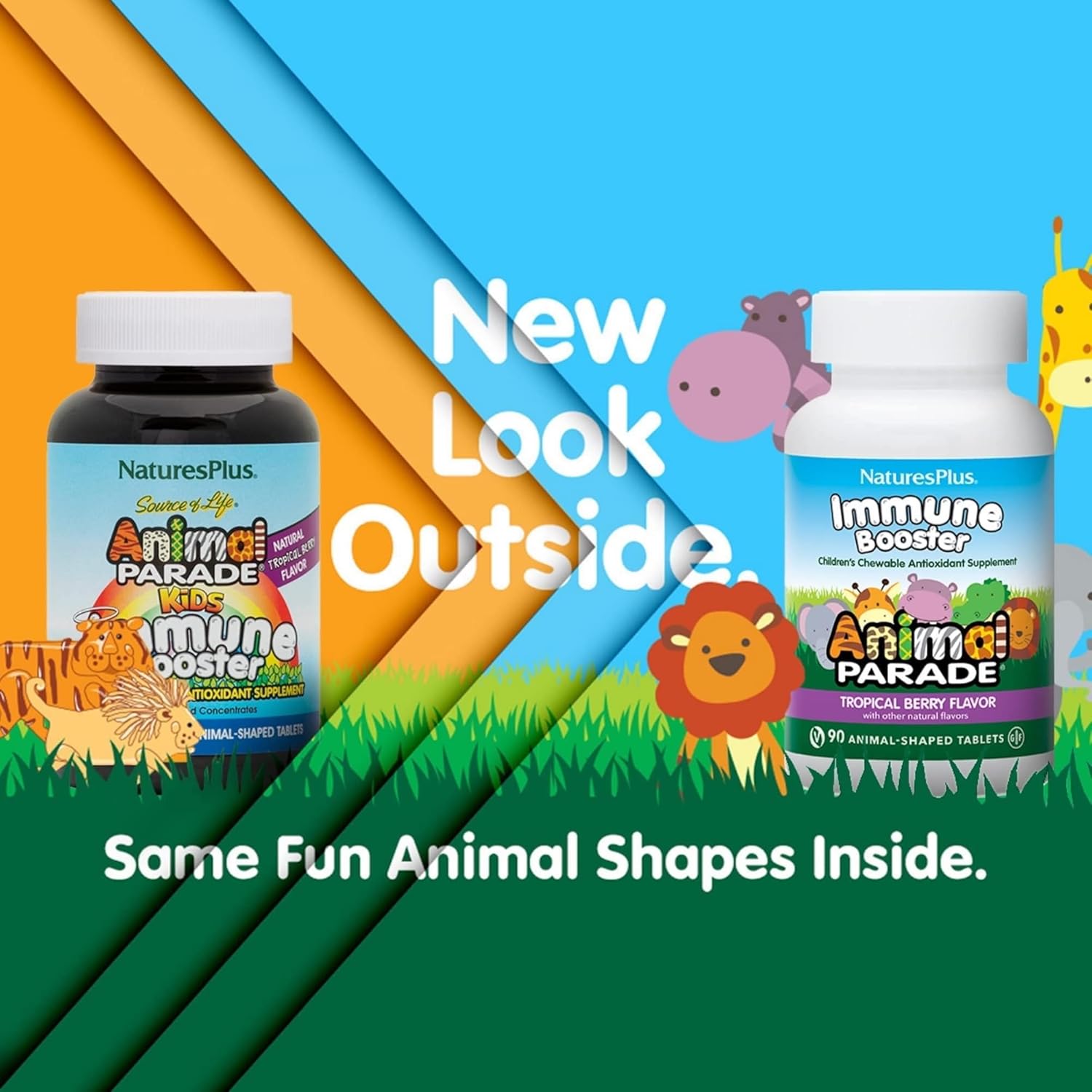 Natures Plus Animal Parade Immune Support Chewables - Tropical Berry Flavor - 90 Tablets - Gluten Free, Vegan - 45 Servings