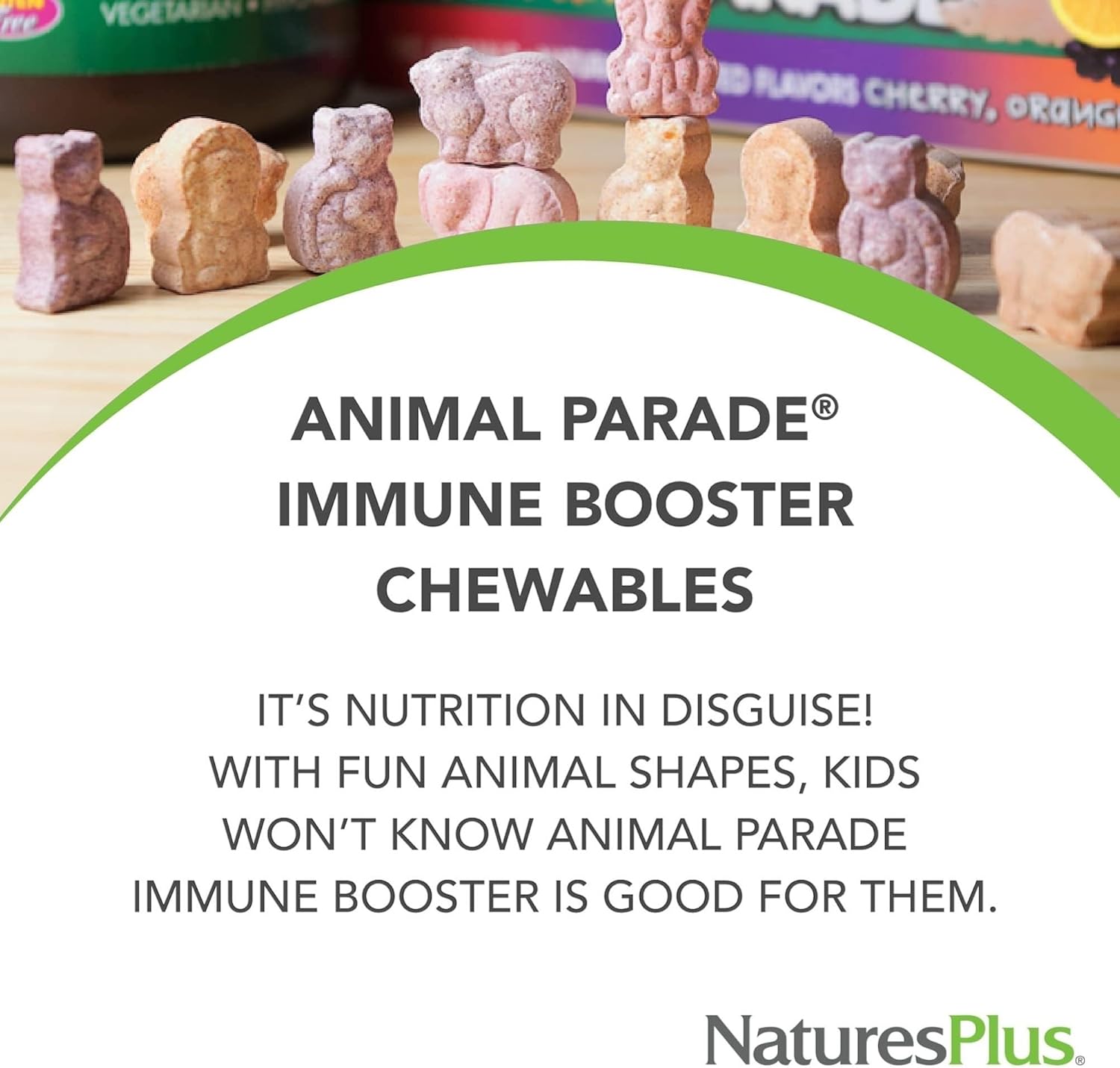 Natures Plus Animal Parade Immune Support Chewables - Tropical Berry Flavor - 90 Tablets - Gluten Free, Vegan - 45 Servings