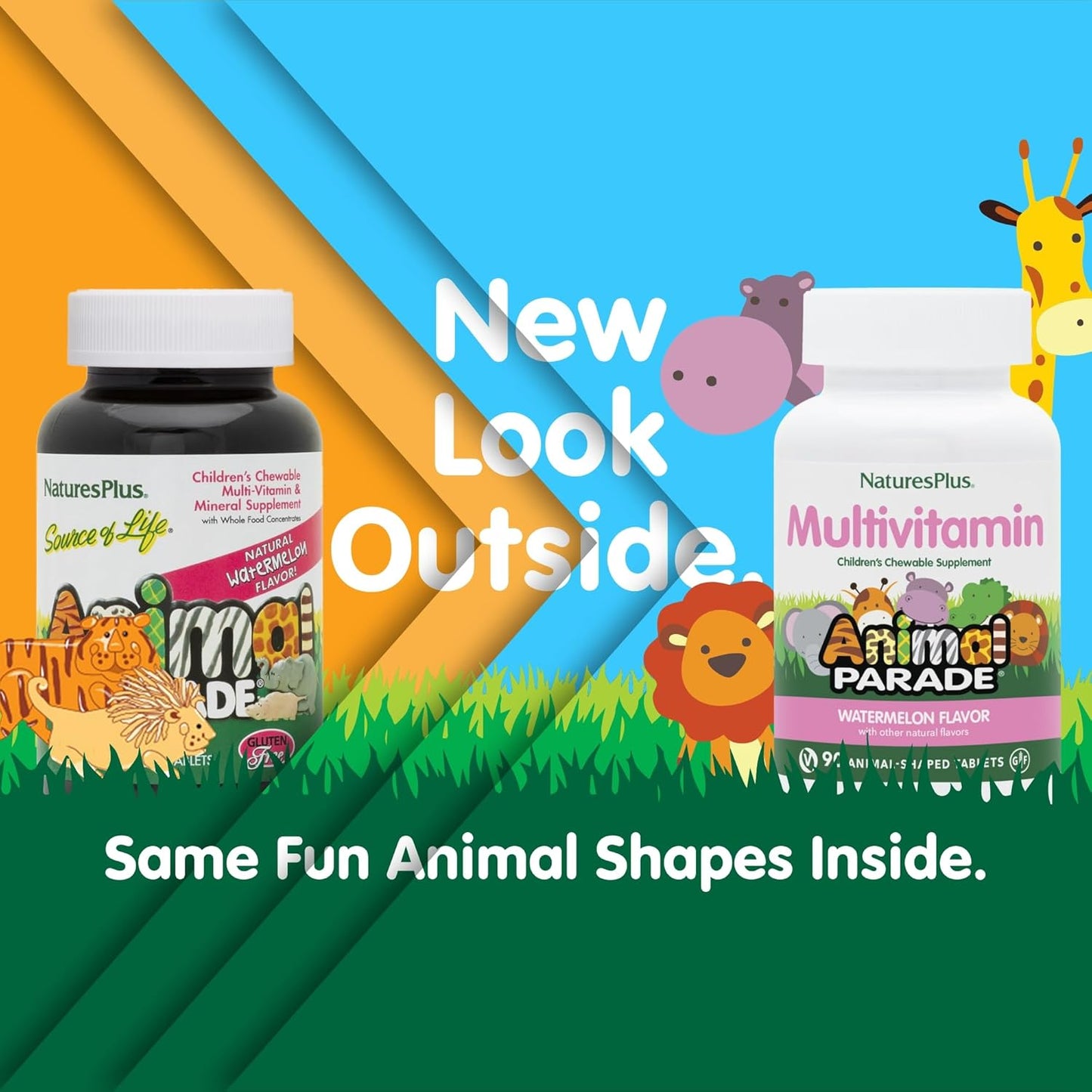 Natures Plus Animal Parade Kids Chewable Multivitamin - Watermelon Flavor - 90 Tablets - Promotes Health - Vegetarian & Gluten-Free