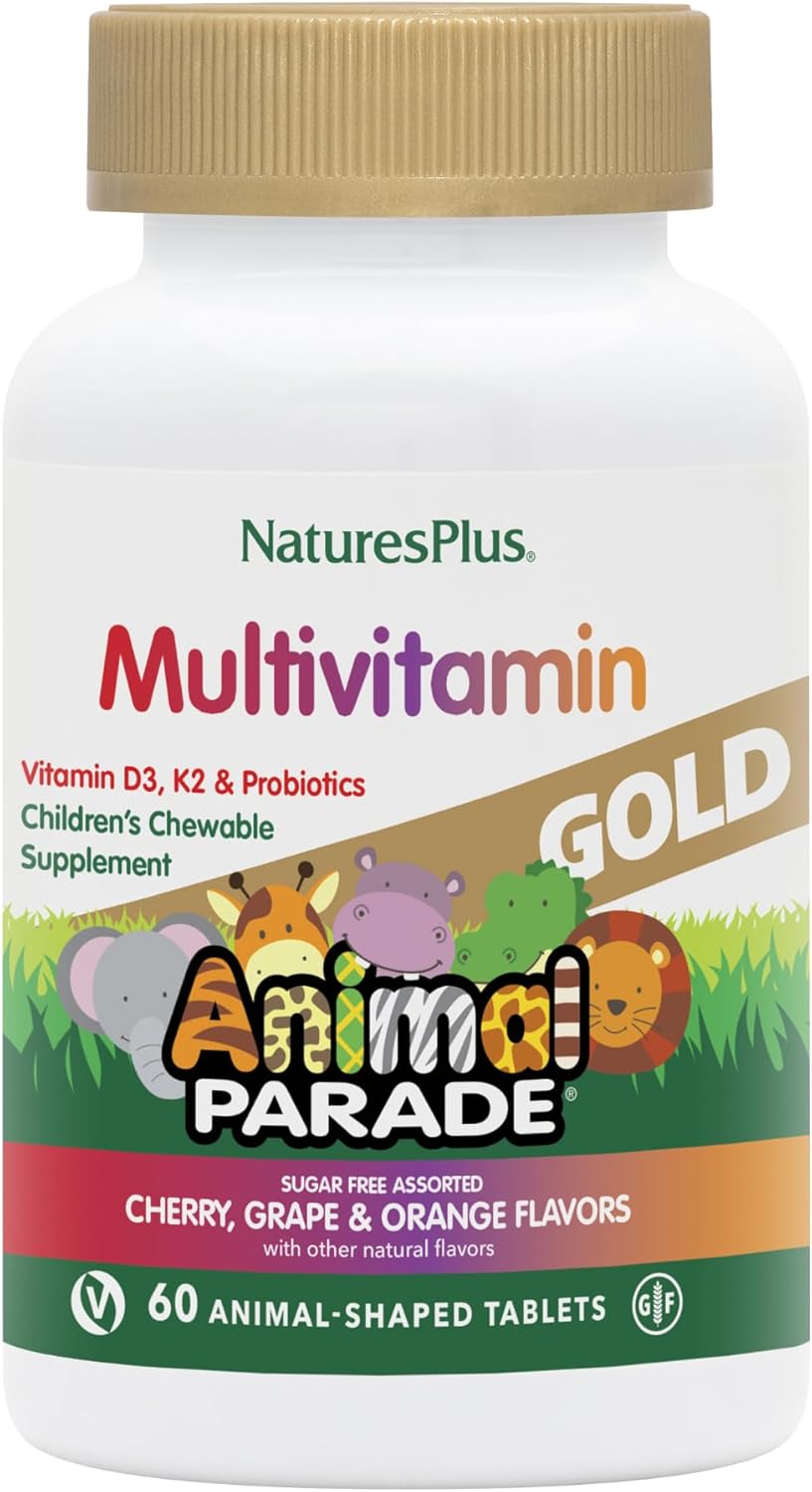 Nature's Plus Animal Parade Source of Life Gold Children's Chewable Multivitamin - 60 Tablets - Assorted Flavors - Vegetarian & Gluten-Free