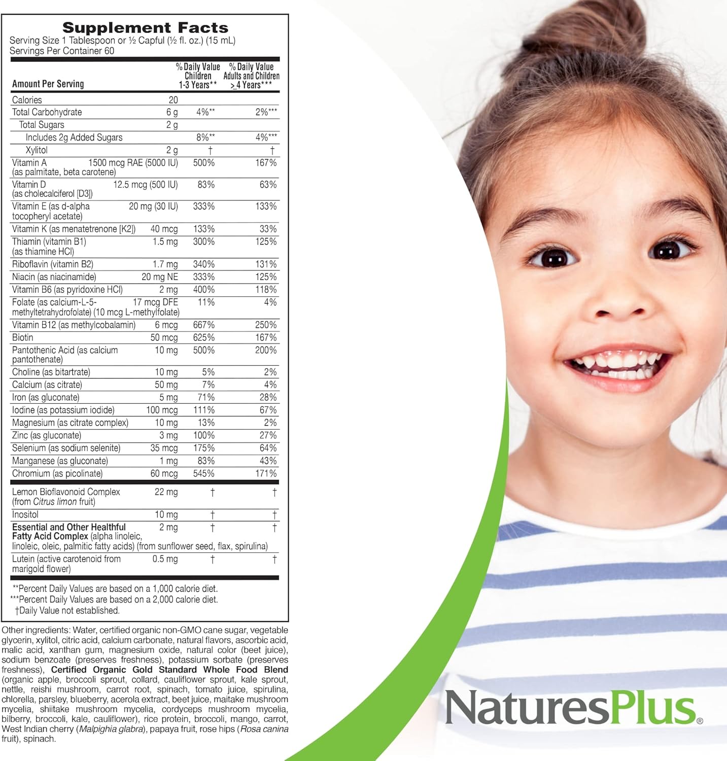 Natures Plus Animal Parade Source of Life Gold Children's Liquid Multivitamin - Tropical Berry Flavor - Immune Support - Organic Whole Foods - Gluten-Free Vegan - 60 Servings