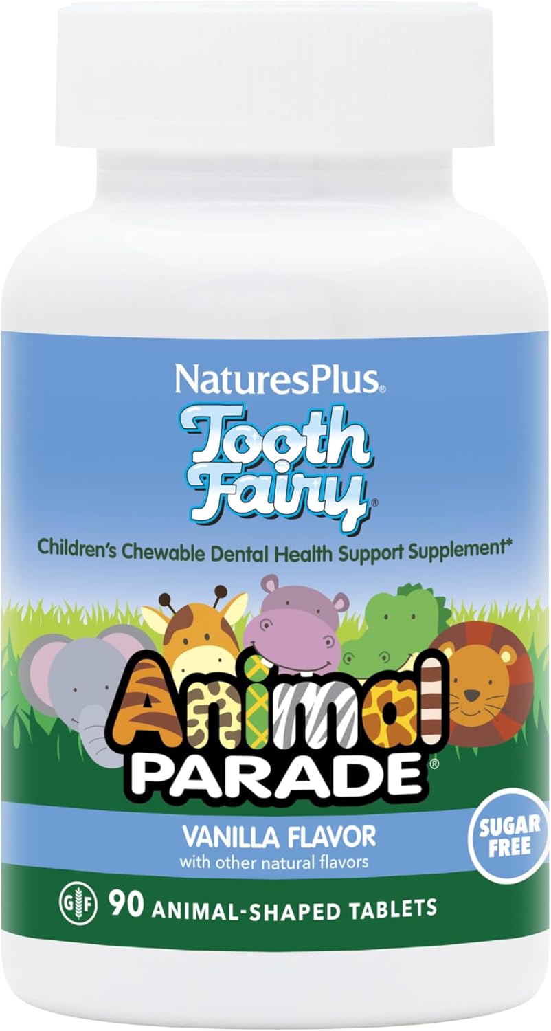 Natures Plus Animal Parade Tooth Fairy Children's Chewables - Natural Vanilla Flavor - 180 Tablets - Dental Health Supplement for Kids - Vegetarian & Gluten Free - BoostGo Australia