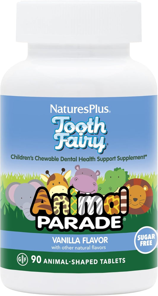 Natures Plus Animal Parade Tooth Fairy Children's Chewables - Natural Vanilla Flavor - 180 Tablets - Dental Health Supplement for Kids - Vegetarian & Gluten Free - BoostGo Australia