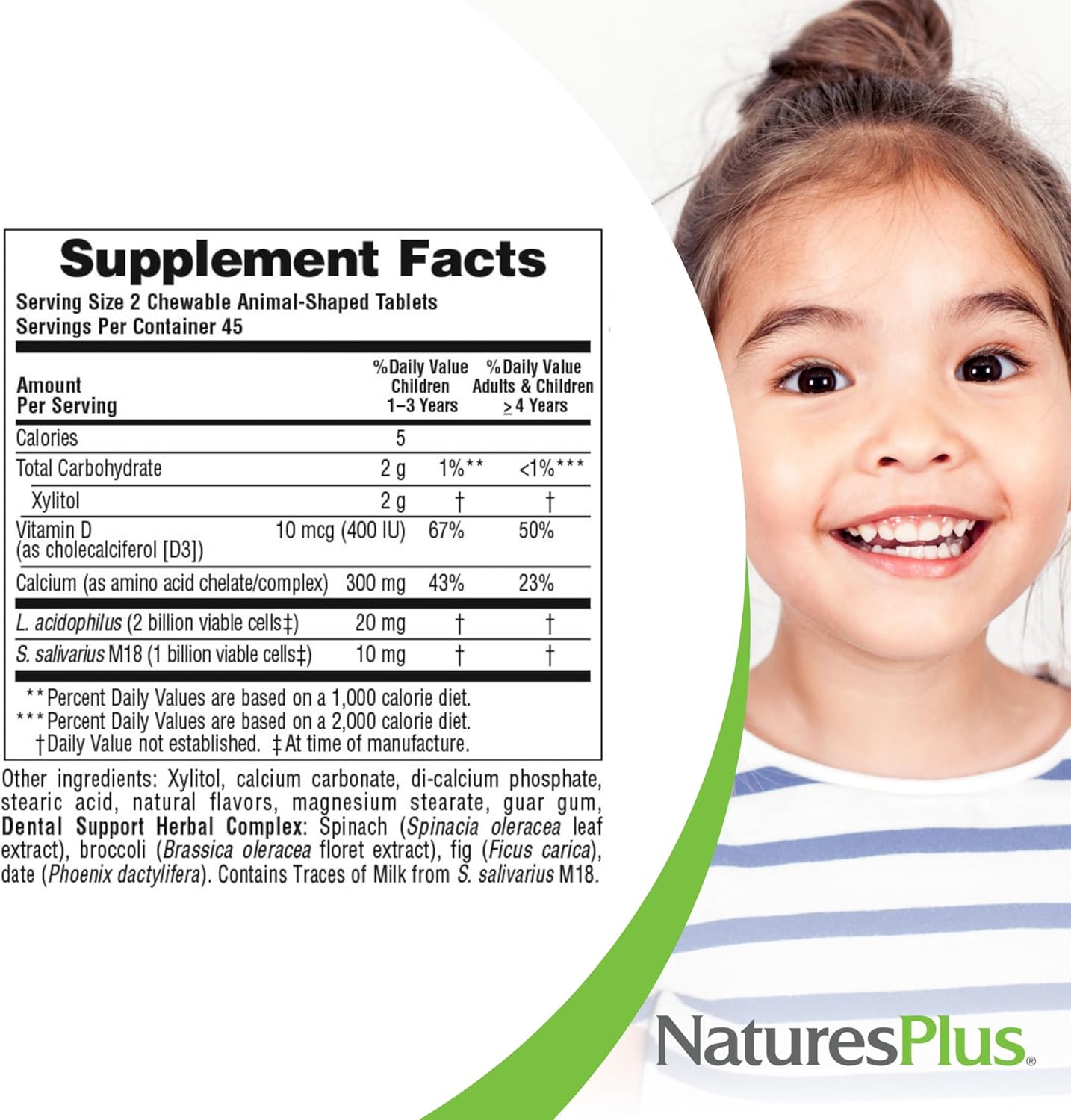 Natures Plus Animal Parade Tooth Fairy Children's Chewables - Natural Vanilla Flavor - 180 Tablets - Dental Health Supplement for Kids - Vegetarian & Gluten Free - BoostGo Australia