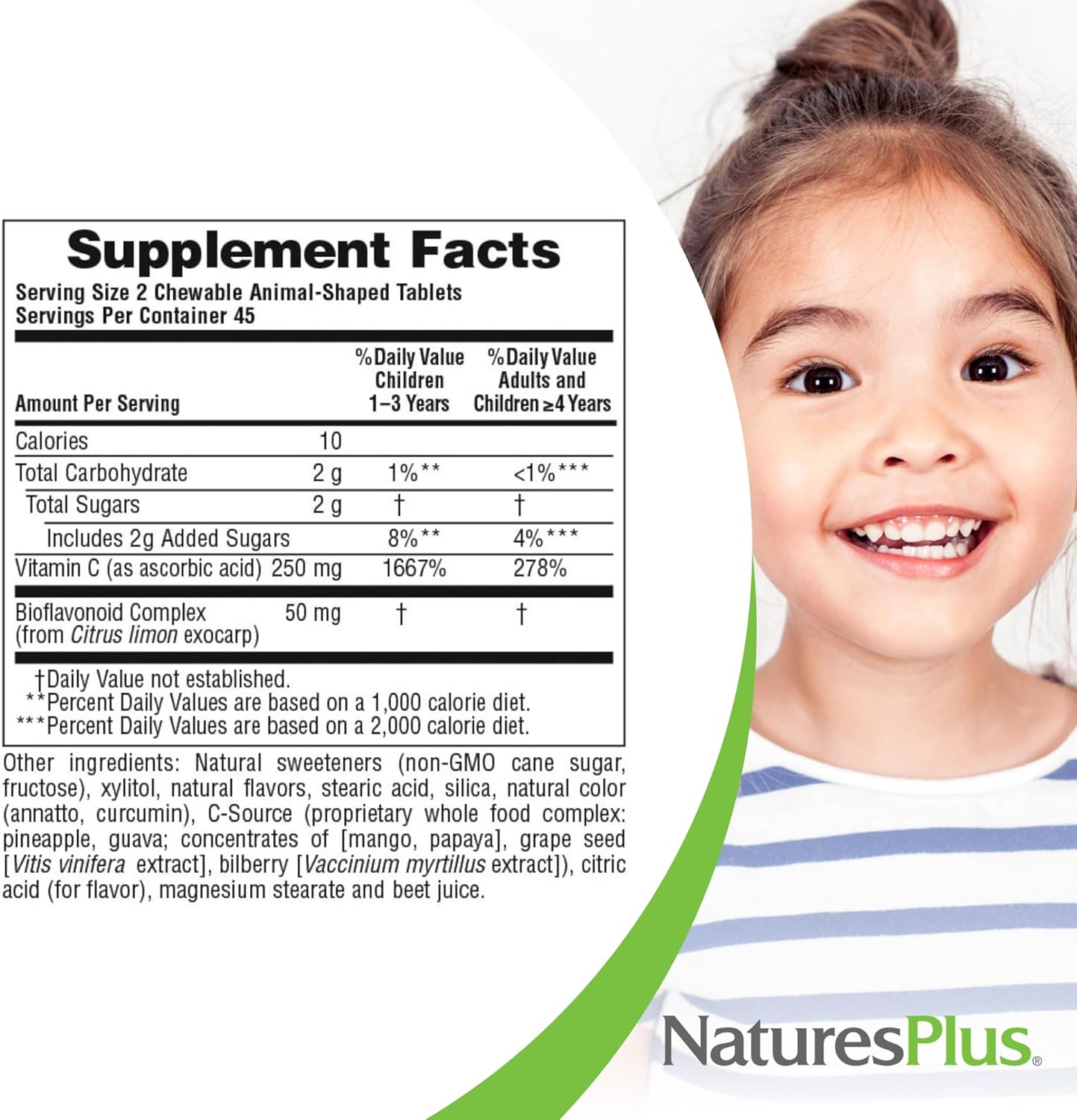 Nature's Plus Animal Parade Vitamin C Chewable Tablets - Orange Juice Flavor - 180 Animal-Shaped Tablets - Vegan, Gluten Free - 90 Servings