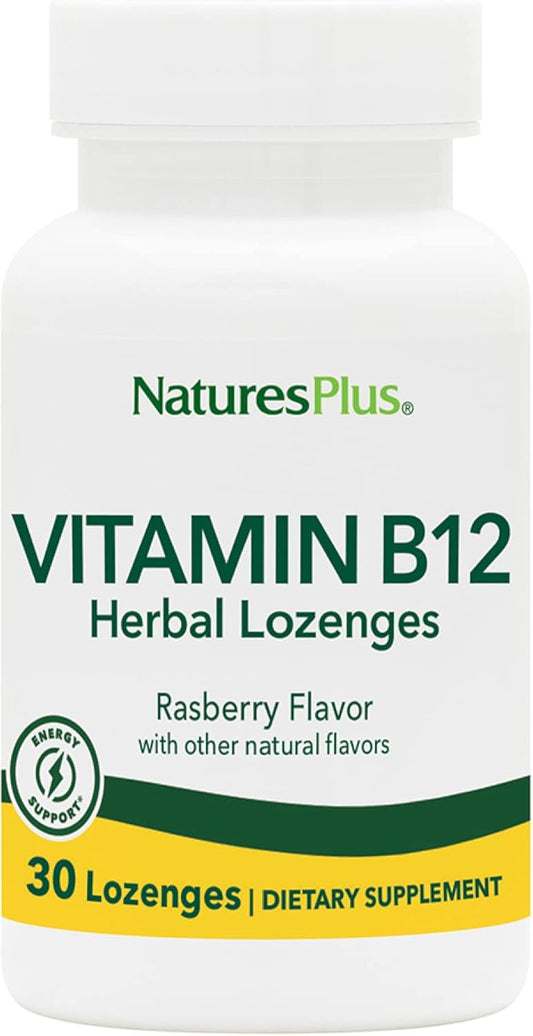 Natures Plus B12 Methylcobalamin Lozenges - 1000 mcg, 30 Raspberry Sublingual - Maximum Absorption for Red Blood Cell Support & Energy - Vegetarian & Gluten-Free - 30 Servings