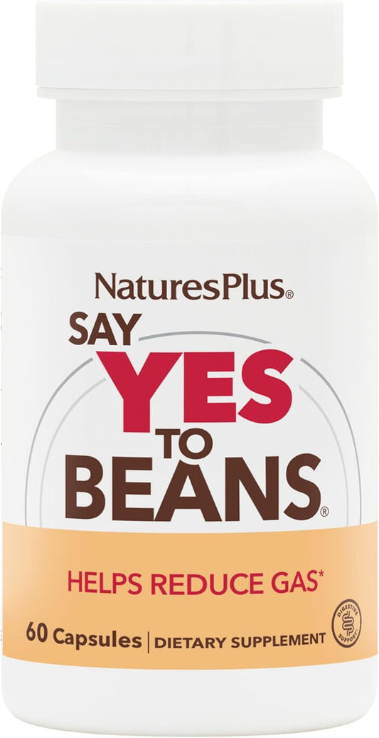 Natures Plus Beans Enzyme Complex - Natural Supplement for Gas Relief & Digestive Aid - 60 Vegetarian Capsules