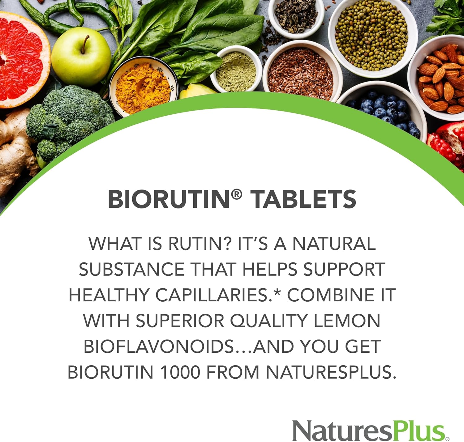 Natures Plus Biorutin 1000 mg Tablets - Bioflavonoid & Rutin Complex - Supports Vascular Function & Circulation - Vegetarian, Gluten Free