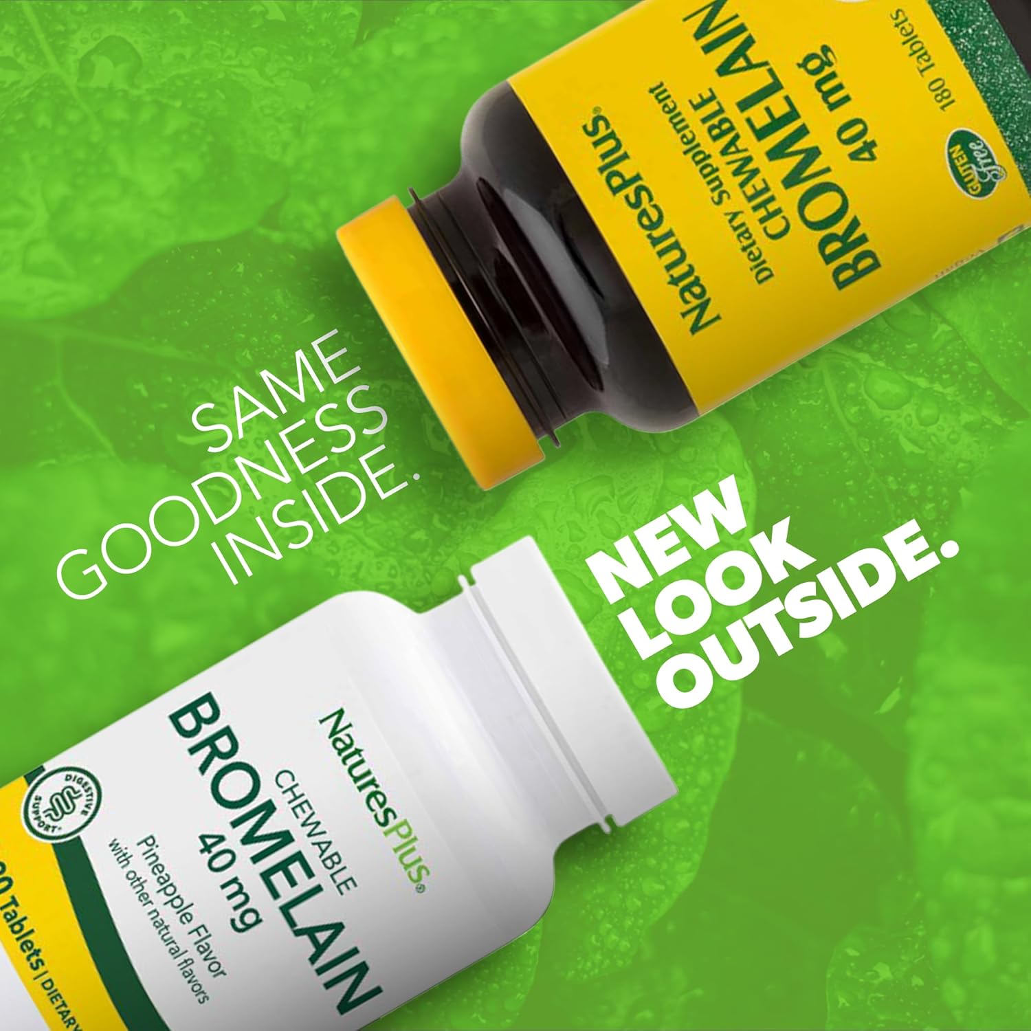 Natures Plus Chewable Bromelain Tablets - 40 mg - Natural Enzyme Supplement - 180 Chewable Tablets (180 Servings)