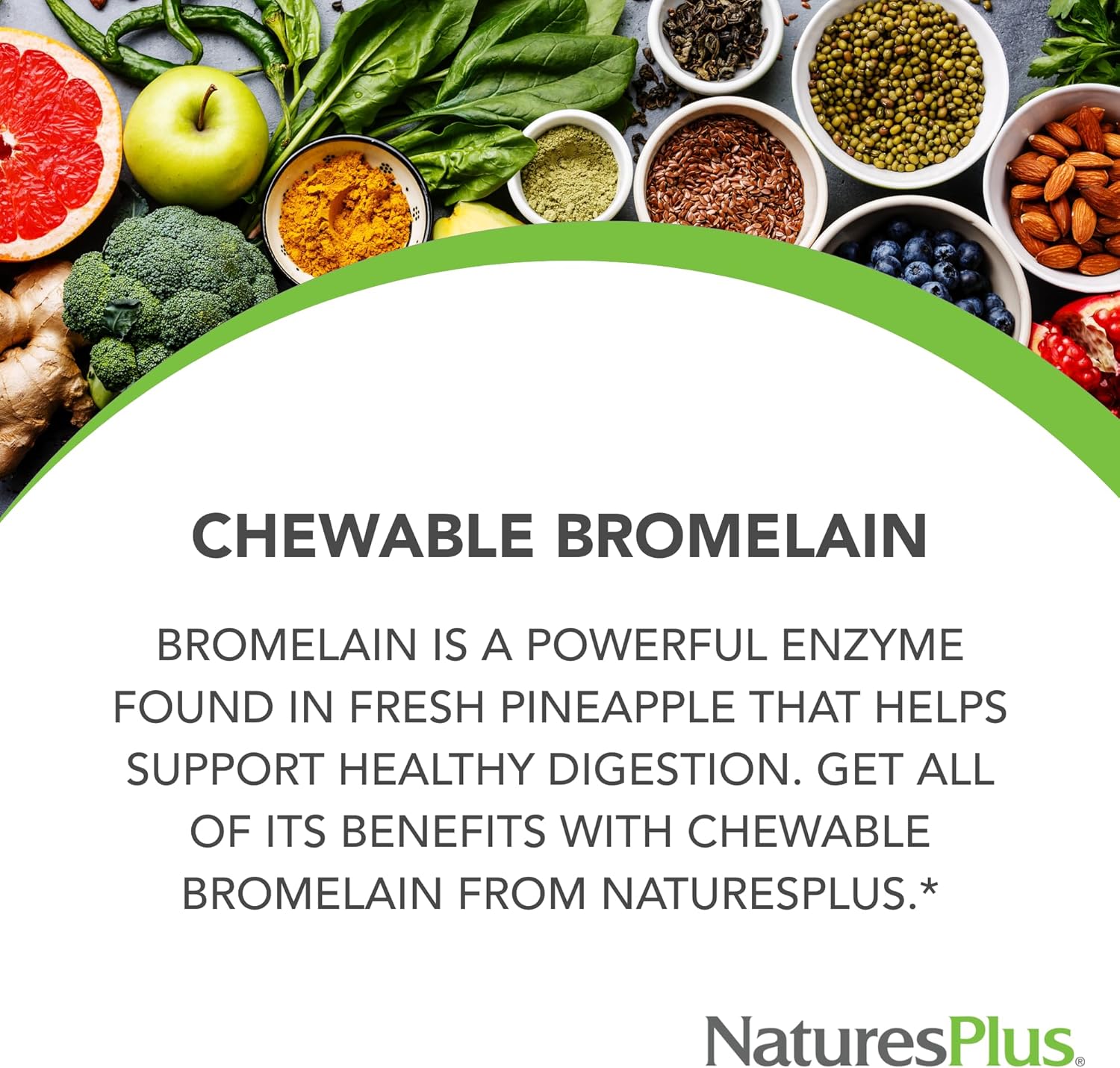 Natures Plus Chewable Bromelain Tablets - 40 mg - Natural Enzyme Supplement - 180 Chewable Tablets (180 Servings)