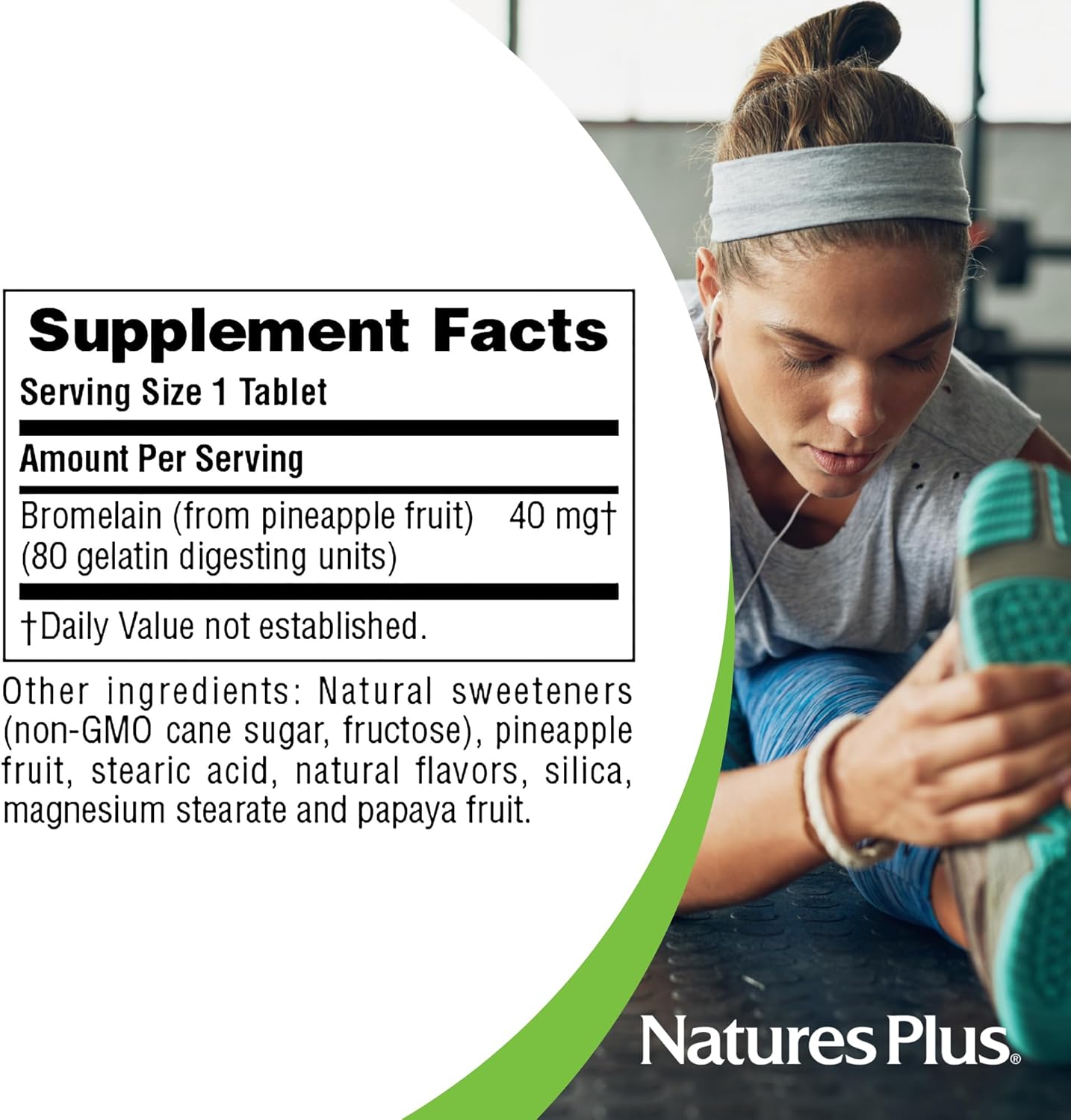 Natures Plus Chewable Bromelain Tablets - 40 mg - Natural Enzyme Supplement - 180 Chewable Tablets (180 Servings)