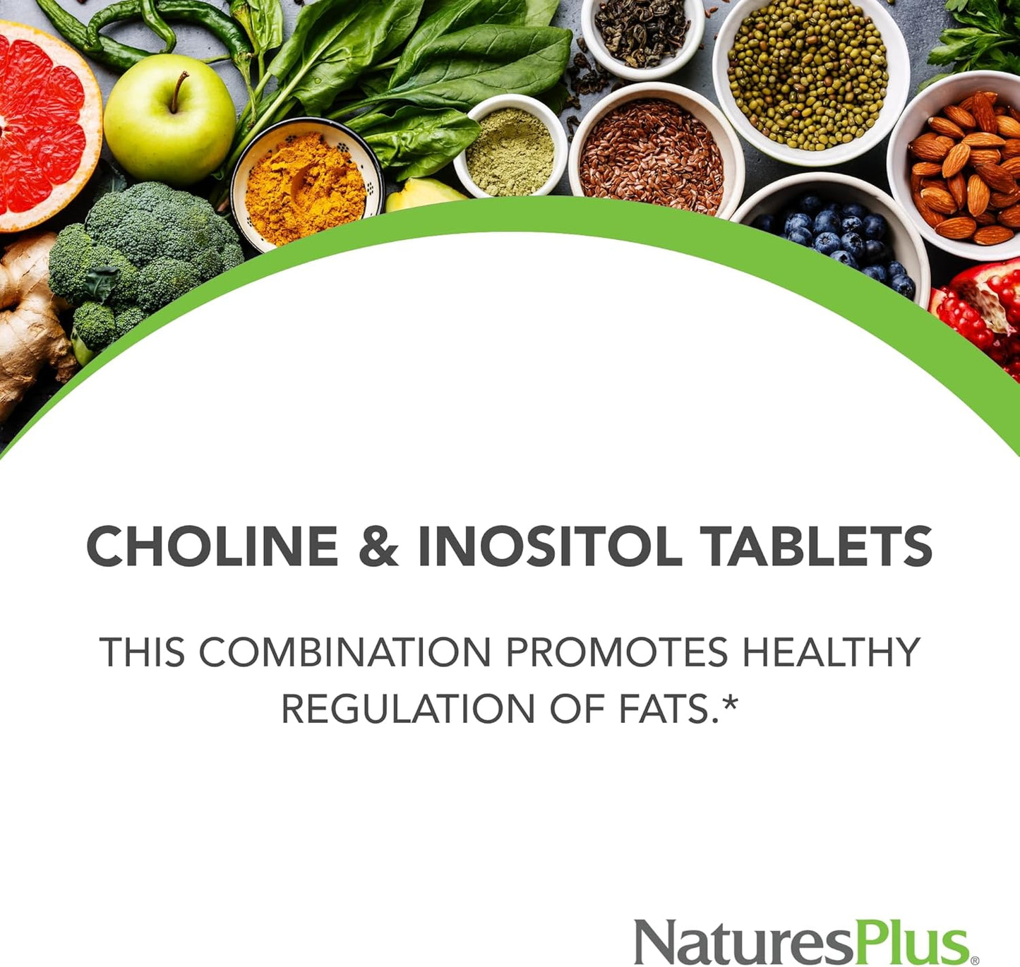 Natures Plus Choline & Inositol 500mg Vegetarian Tablets for Nervous System & Liver Health - Gluten-Free - 60 Servings
