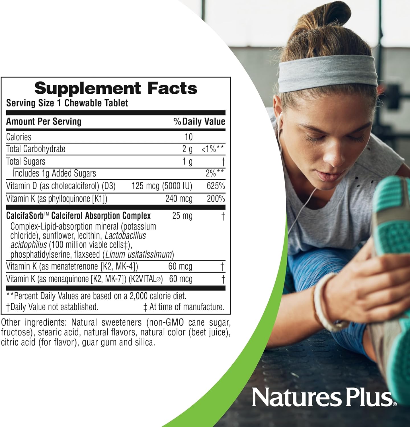 Natures Plus D & K Complex Chewables - Mixed Berry Flavor - Supports Calcium Metabolism - Vegetarian, Non-GMO - 60 Servings